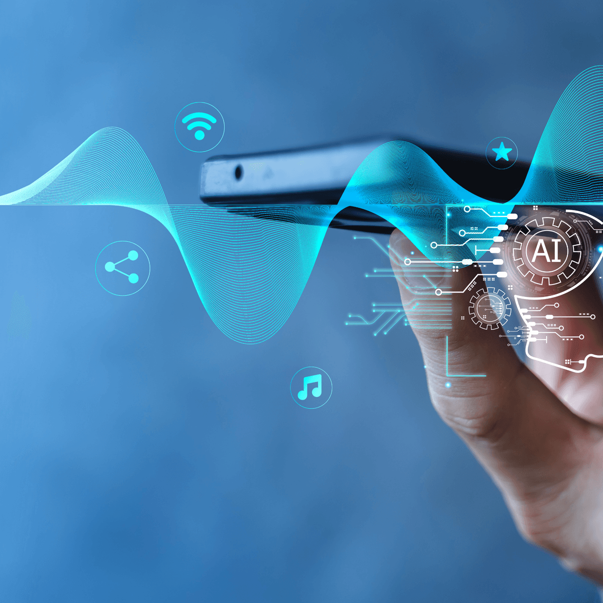 KI-gestützte Transformation – Smartphone mit KI-Netzwerk